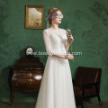 High Neck Long Sleeve Lace Appliqued Muslim wedding bridal dresses